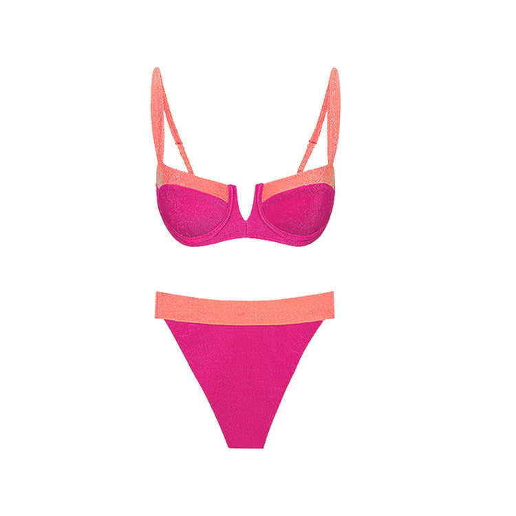 Chic Color-blocked Sparkly Bikini Set for Beach Vacation, Women's Swimwear Dress Style-3