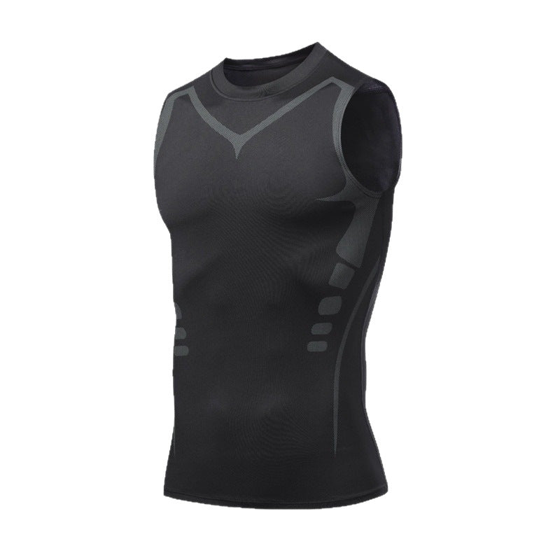 Quick-dry Men's Sports Fitted Short Sleeve Highly Elastic Breathable Moisture-wicking Fitness Training Vest-3