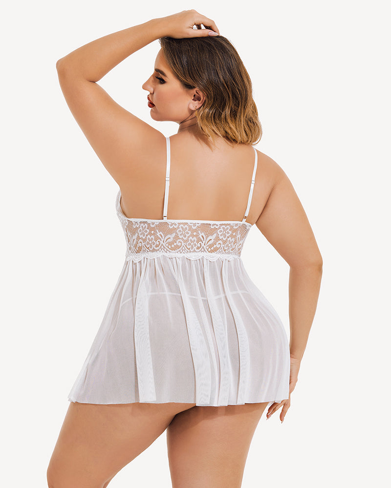 Plus Size V Neck Mesh Side Slit Babydolls-7