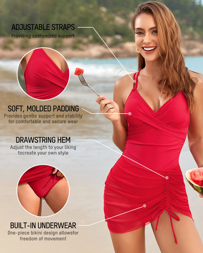 Drawstring Mesh One-Piece Swimsuit-7