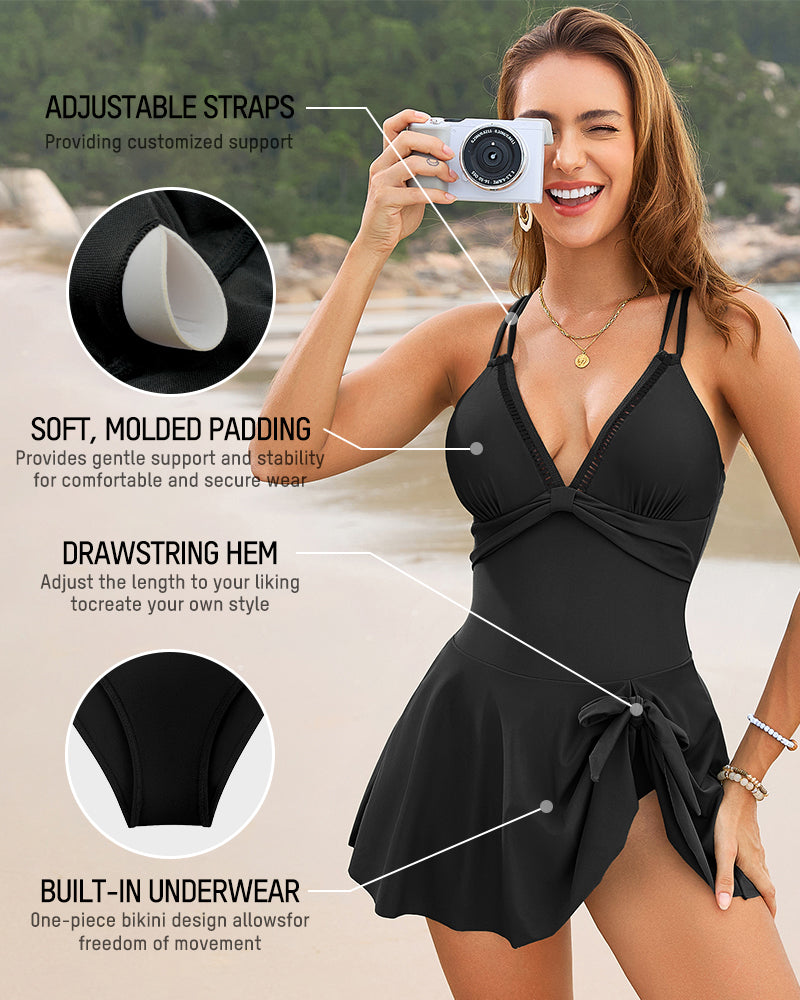 V-Neck Side-Slit One-Piece Swimdress-7