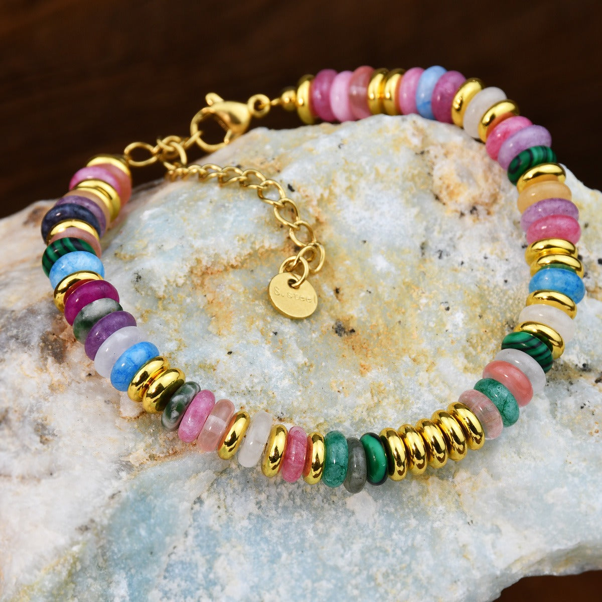 Ins style dopamine colored natural stone bead bracelet for women niche and high-end non fading crystal bracelet-1