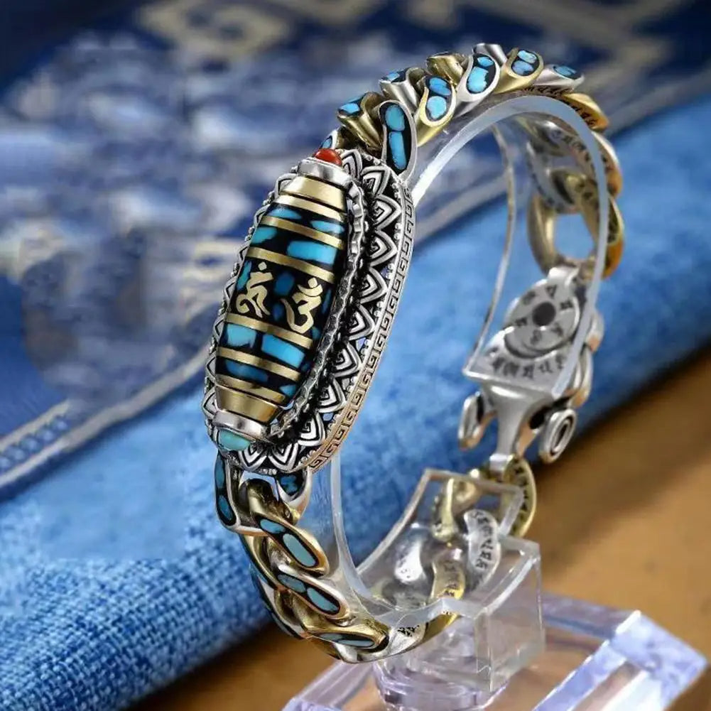 Product name: Turquoise Six-character Mantra Nine-eyed Dzi Bead Bracelet-7