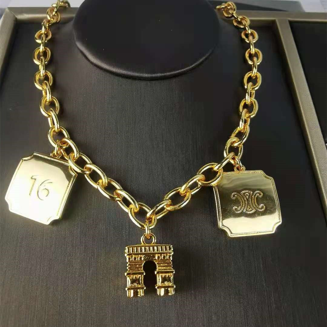 Triumphal Arch Embossed Brand High Grade Vintag Thick Chain Necklace Bracelet-3