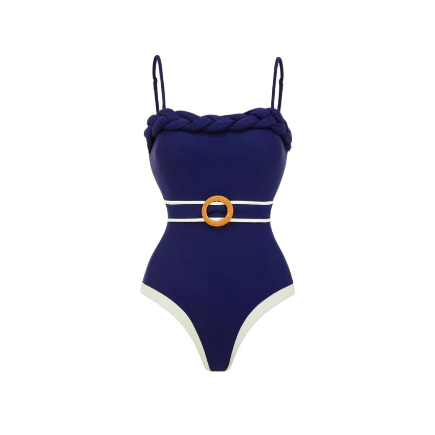 Navy Blue Strapless Designer One-Piece Swimsuit Set for Women-7