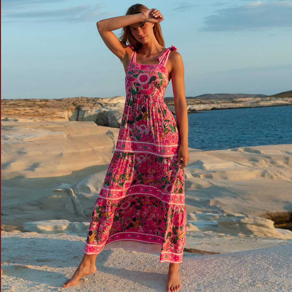 Print  Strap  Bow Detail  One-piece  Women's Swimwear-1