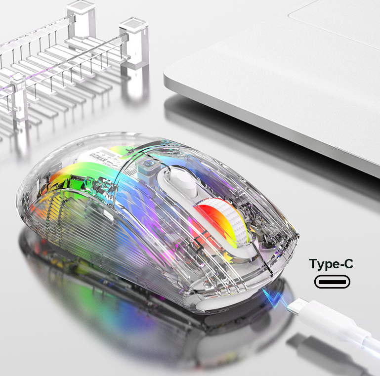Luminous wireless Bluetooth the third mock examination transparent RGB mechanical mouse game video game mute mouse-3
