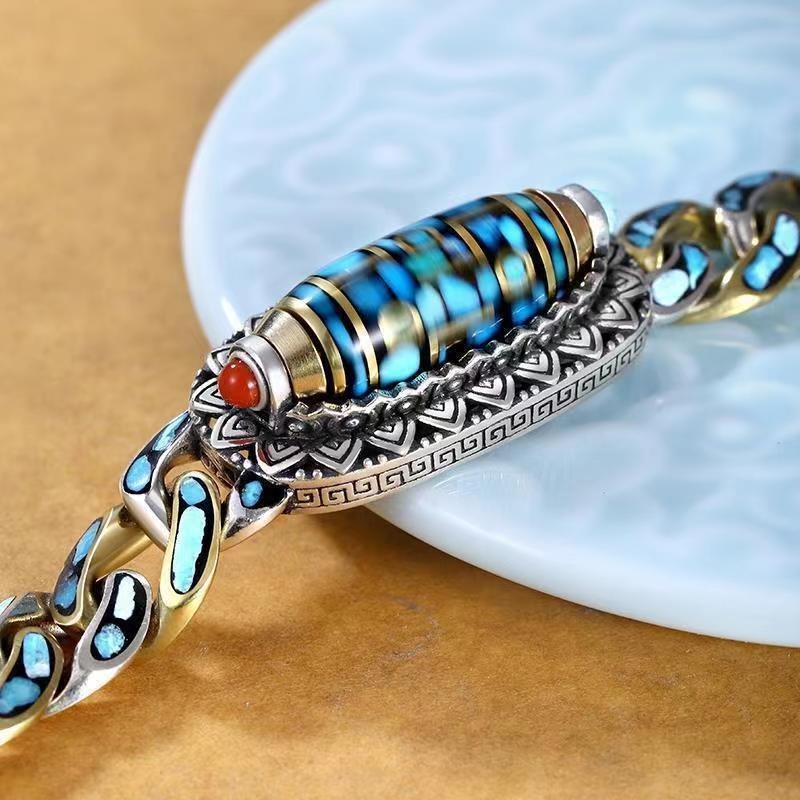Product name: Turquoise Six-character Mantra Nine-eyed Dzi Bead Bracelet-4
