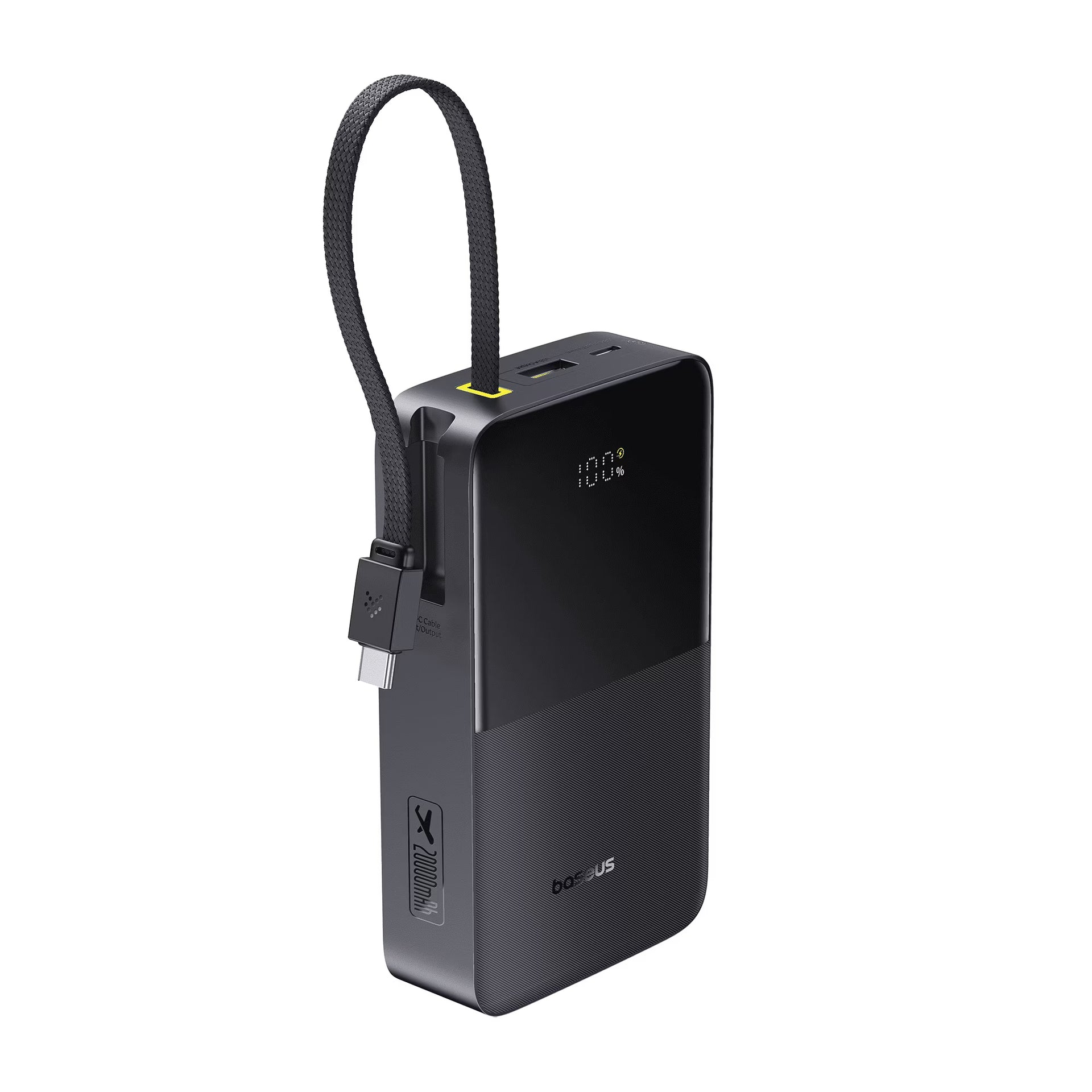 Baseus 20000mAh Power Bank with Built-in Cables, 22.5W Fast Charging Travel Essentials Battery Pack with Digital Display, Black