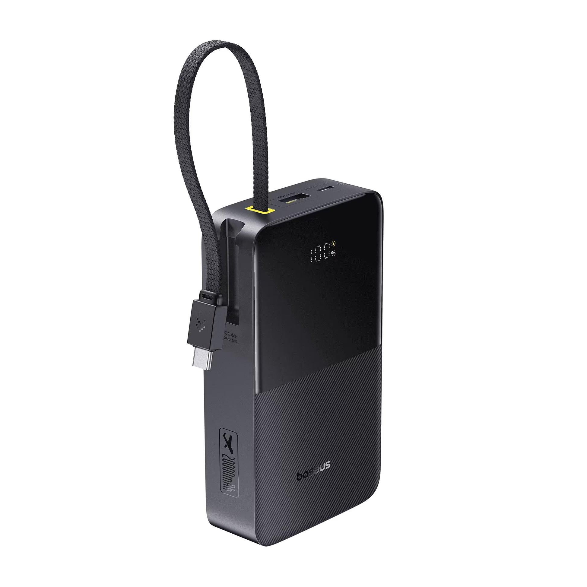 Baseus 20000mAh Power Bank with Built-in Cables, 22.5W Fast Charging Travel Essentials Battery Pack with Digital Display, Black-1