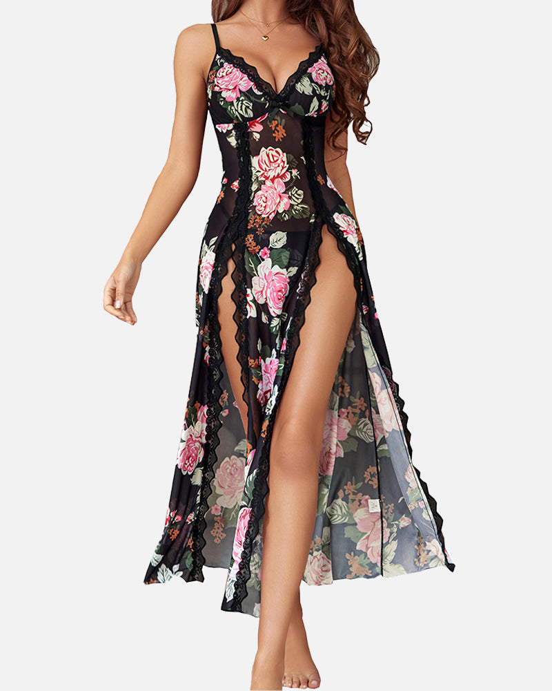Sexy Mesh V Neck Side Split Nightdress-19