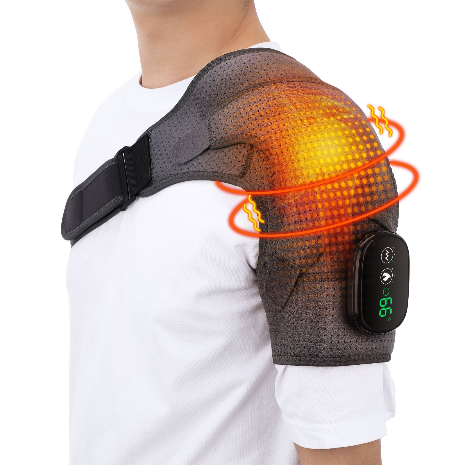 Massage Shoulder Support with Touchscreen Controller, Rechargeable Vibrating Heat Therapy Shoulder Massager Belt-1