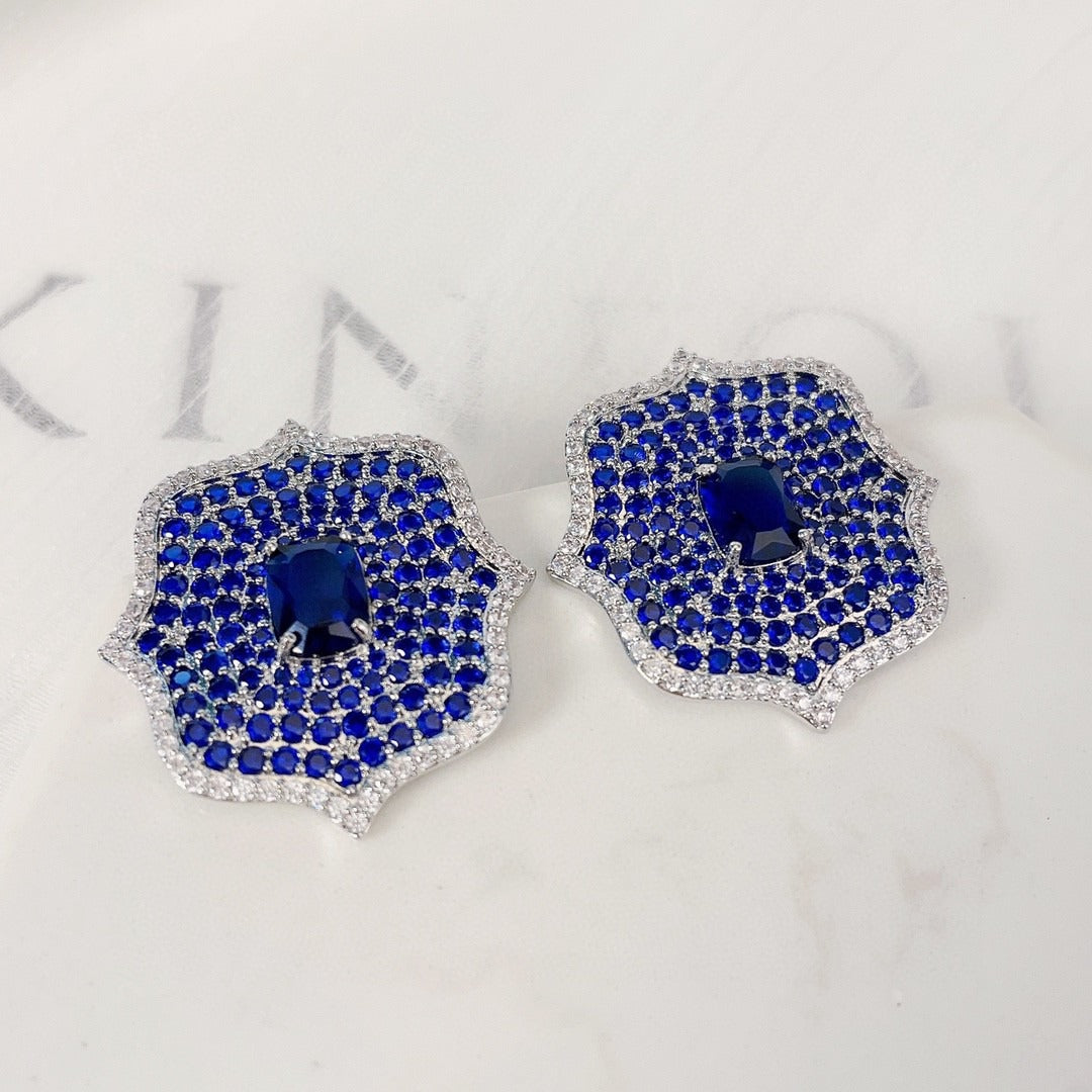 Fashionable and atmospheric colored zirconium flower earrings and trendy accessories-4