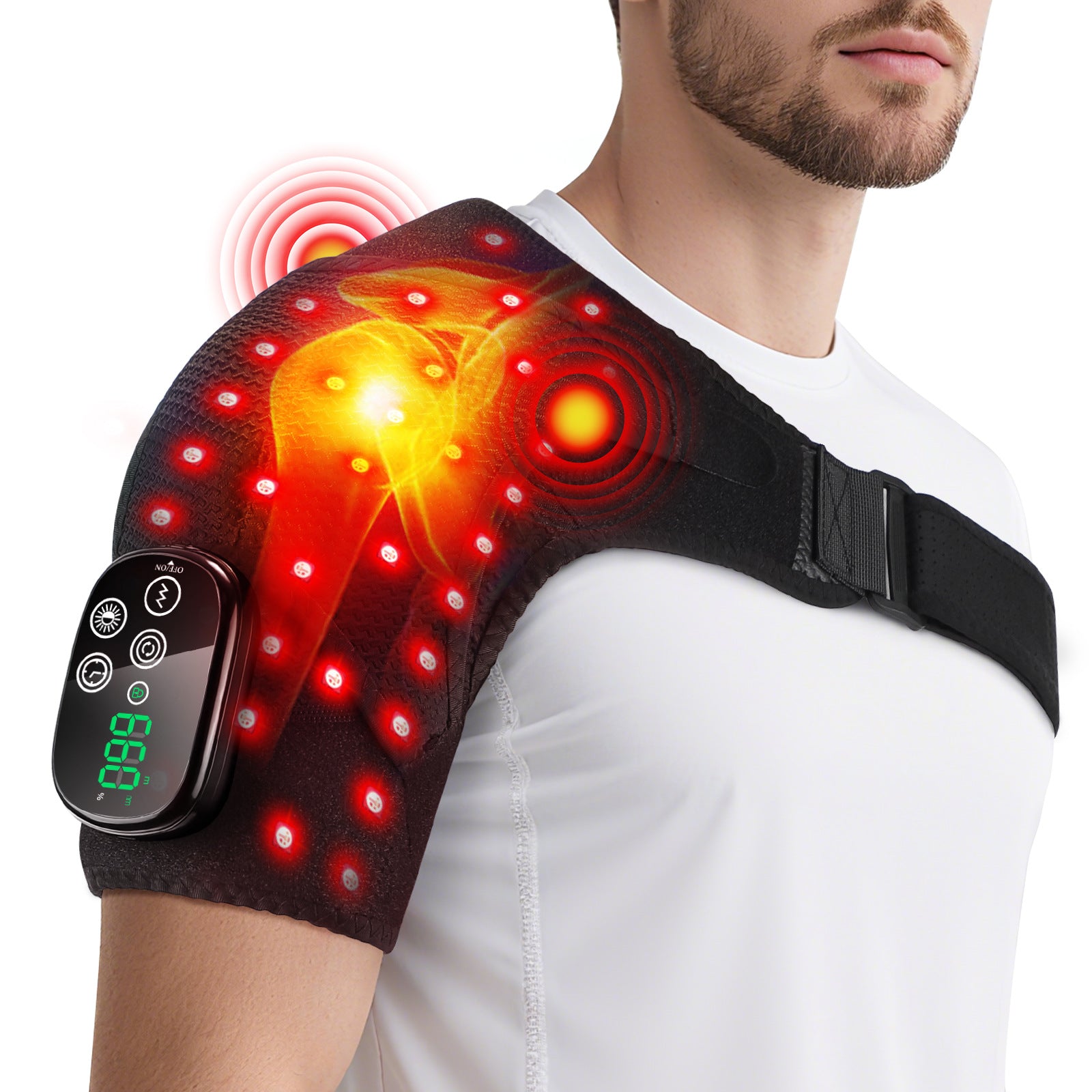 Massage Shoulder Support with Touchscreen Controller, Rechargeable Vibrating Heat Therapy Shoulder Massager Belt-8