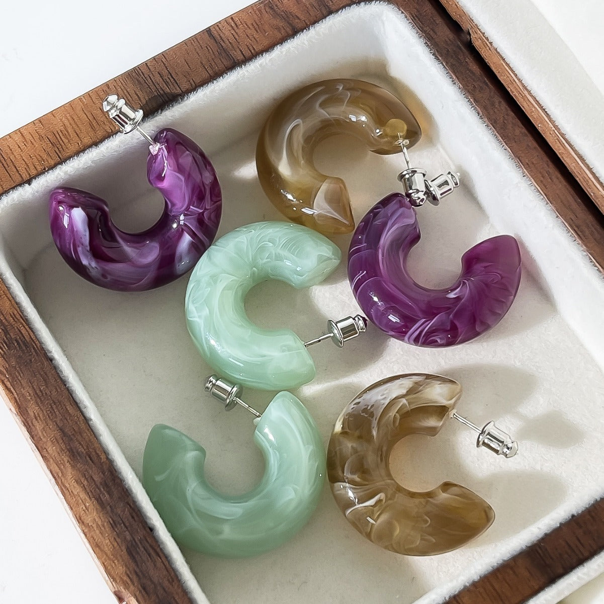C-shaped acrylic candy mixed color personalized versatile women's earrings-11