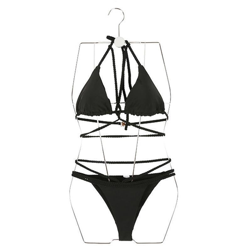 Direct Supply  Solid Color Strap Bikini Swimwear for Women-1