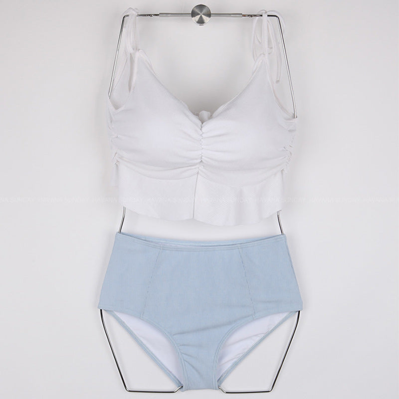 Color-blocked Ruffle Princess Design, Tummy-Covering Slimming High-Waisted Bathing Suit-5