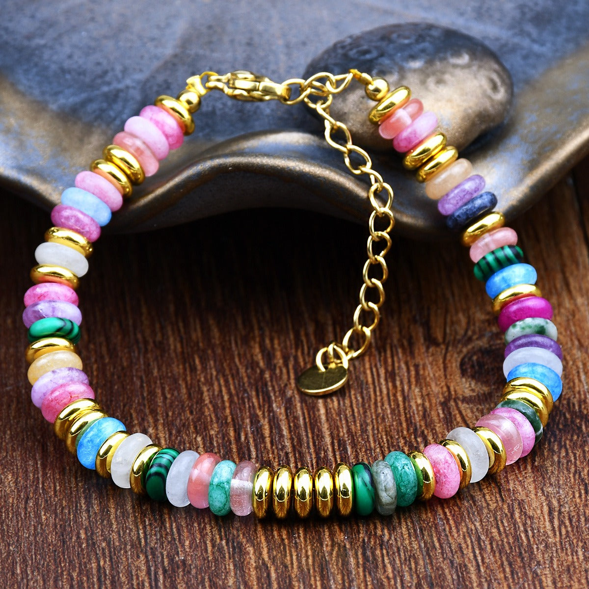 Ins style dopamine colored natural stone bead bracelet for women niche and high-end non fading crystal bracelet-7