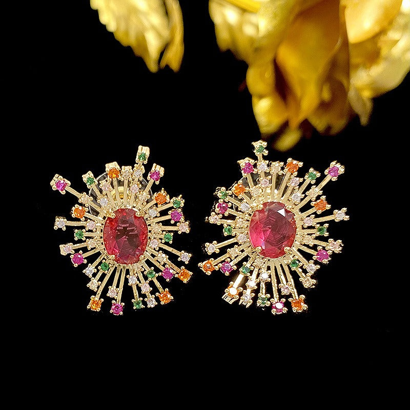 Fireworks Earrings Super Sparkling Hollow Fireworks Earrings Zircon Earrings-7
