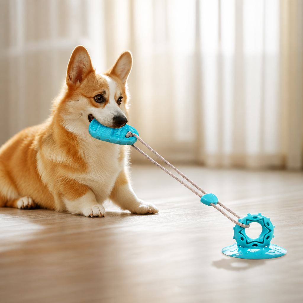 Squeaky suction cup chew ball