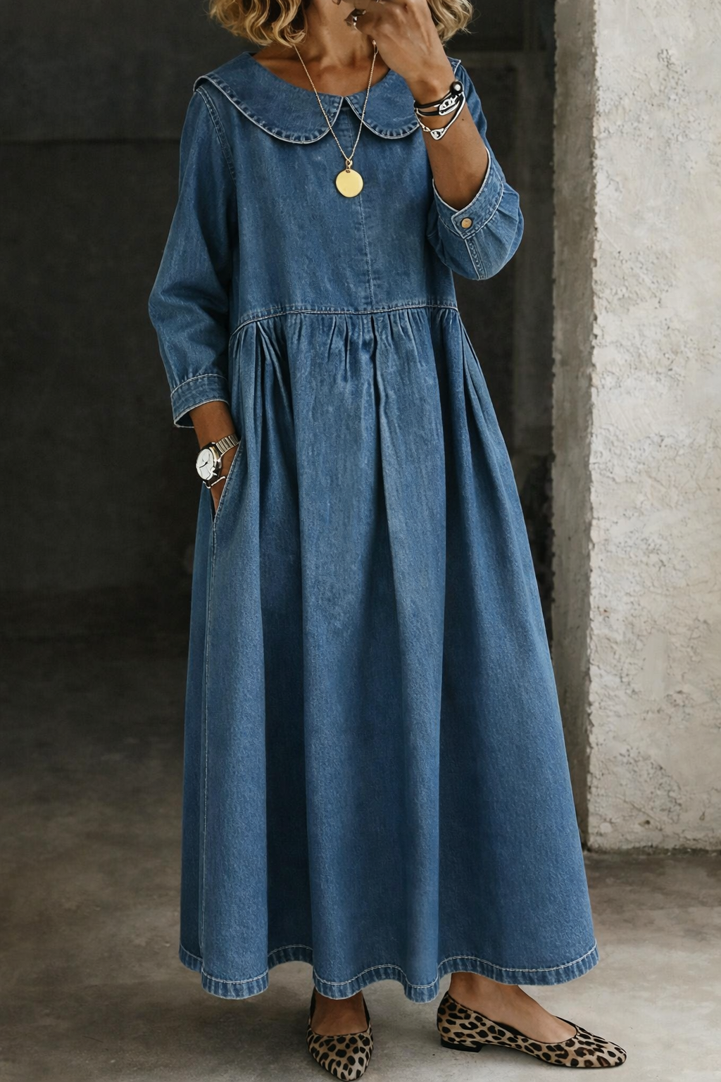 Clara | Peter Pan Collar Denim Dress-1