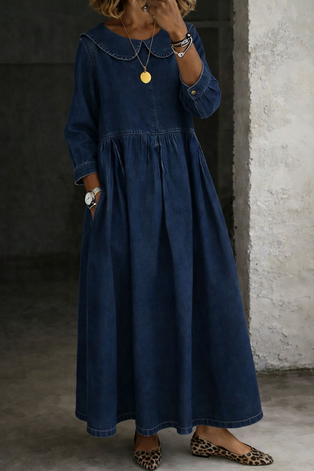 Clara | Peter Pan Collar Denim Dress-4