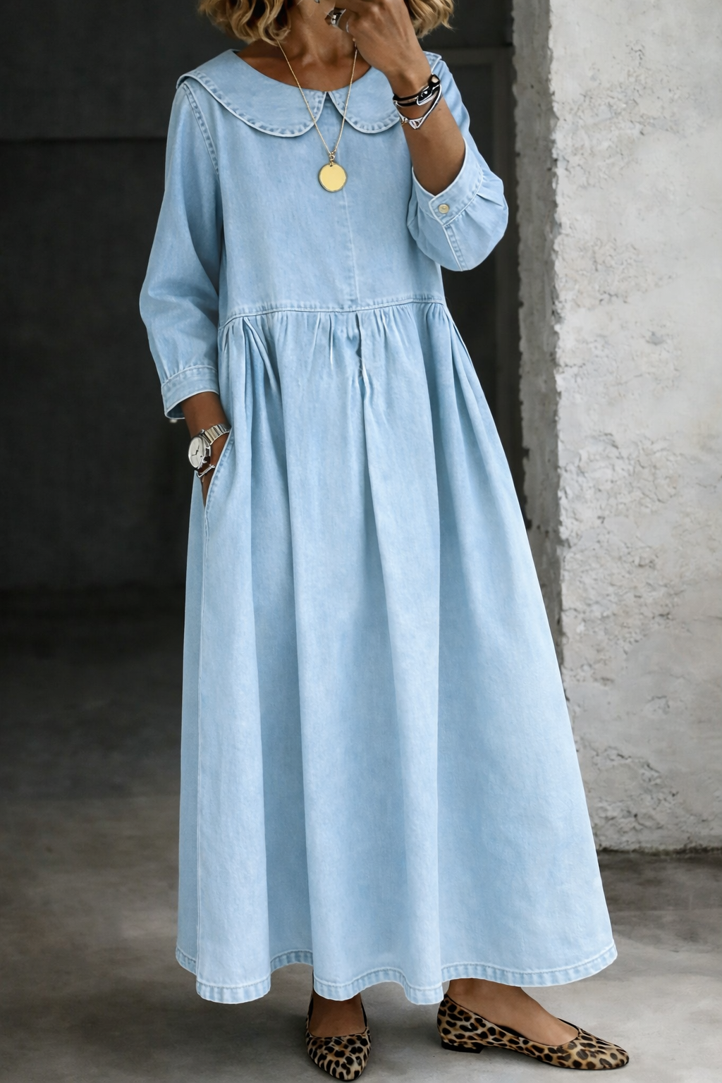 Clara | Peter Pan Collar Denim Dress-7