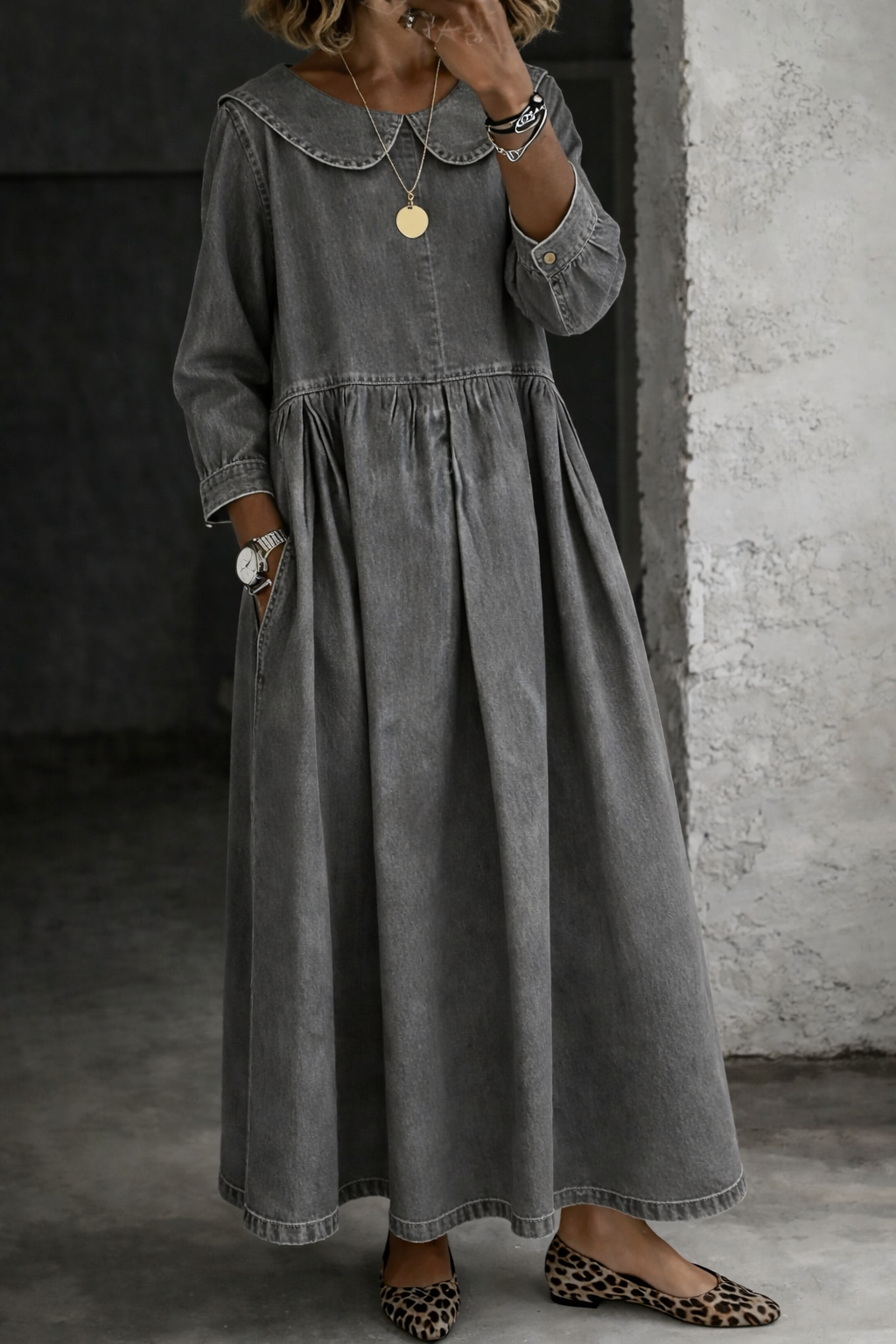 Clara | Peter Pan Collar Denim Dress-8