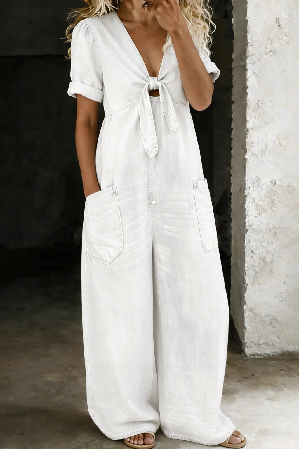 Maya | V Neck Short Sleeve Jumpsuit-7