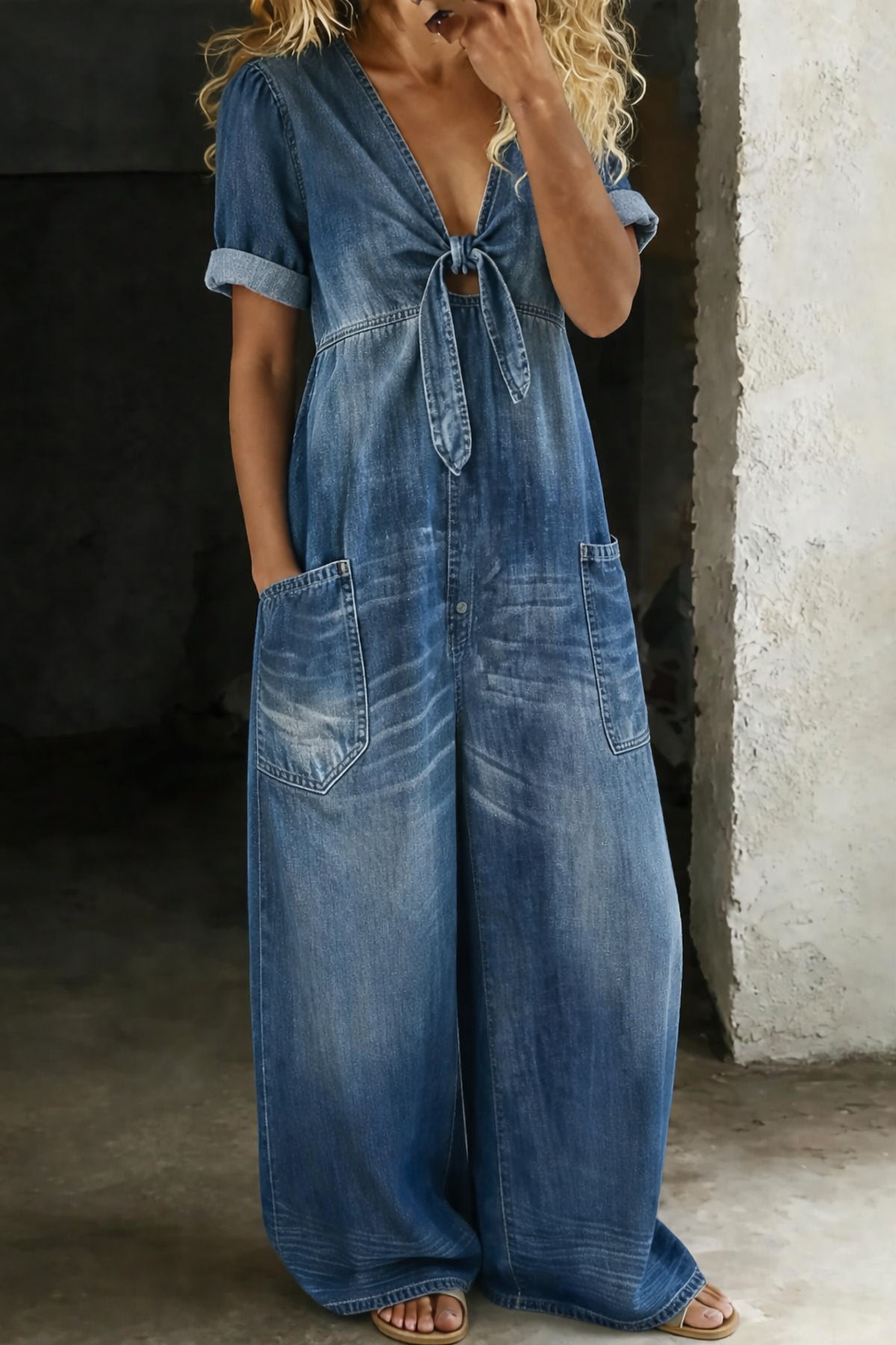 Maya | V Neck Short Sleeve Jumpsuit-1