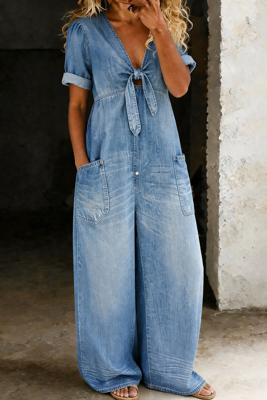 Maya | V Neck Short Sleeve Jumpsuit-4