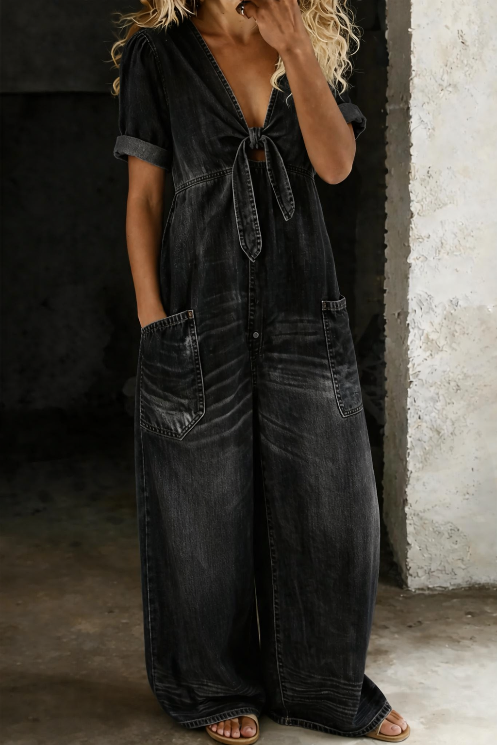 Maya | V Neck Short Sleeve Jumpsuit-5