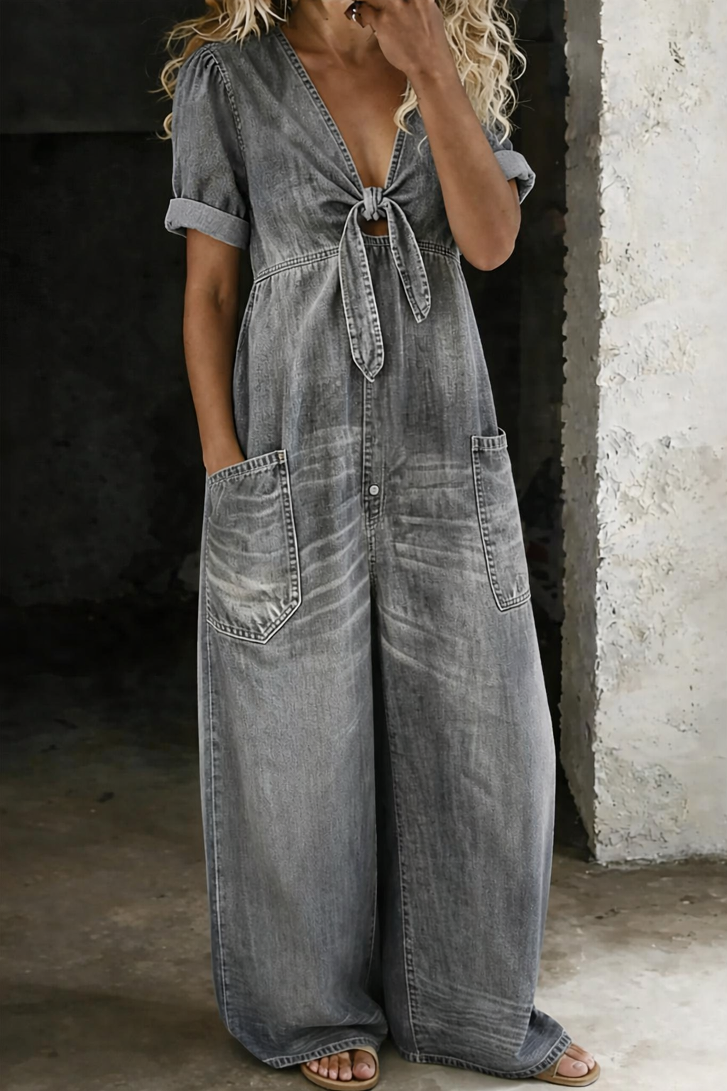 Maya | V Neck Short Sleeve Jumpsuit-6