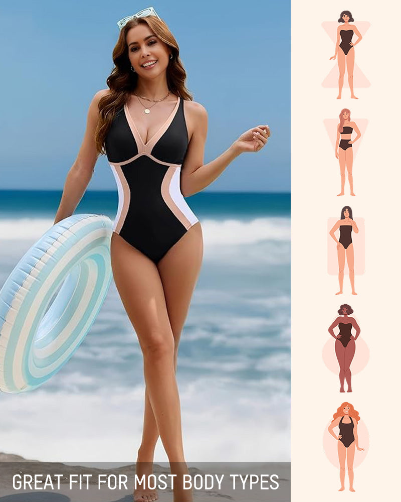 Color Block Tummy Control One-Piece Swimsuit-5