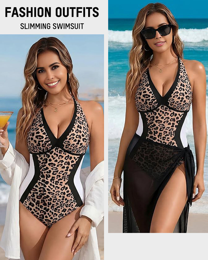 Color Block Tummy Control One-Piece Swimsuit-8