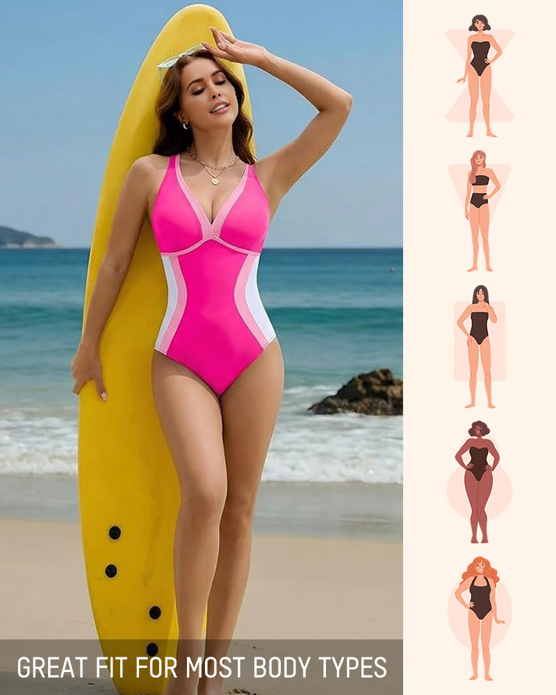 Color Block Tummy Control One-Piece Swimsuit-3