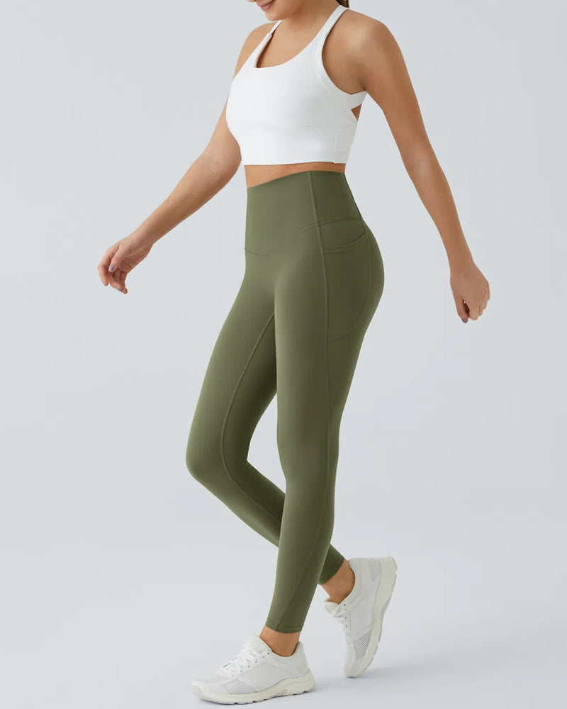Butt Lifting Tummy Control Side Pocket High Waisted Shaping Training Leggings-56