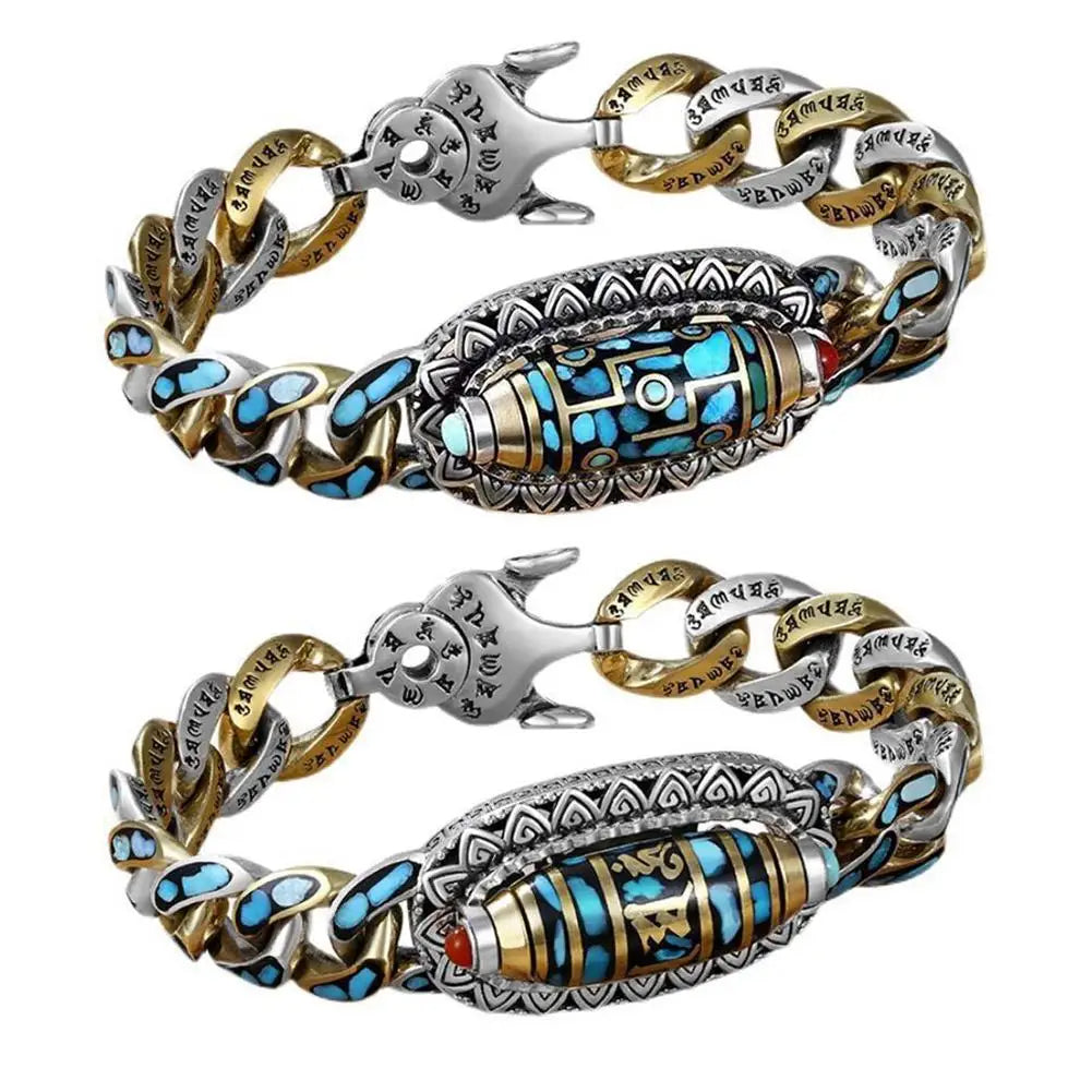 Product name: Turquoise Six-character Mantra Nine-eyed Dzi Bead Bracelet-6