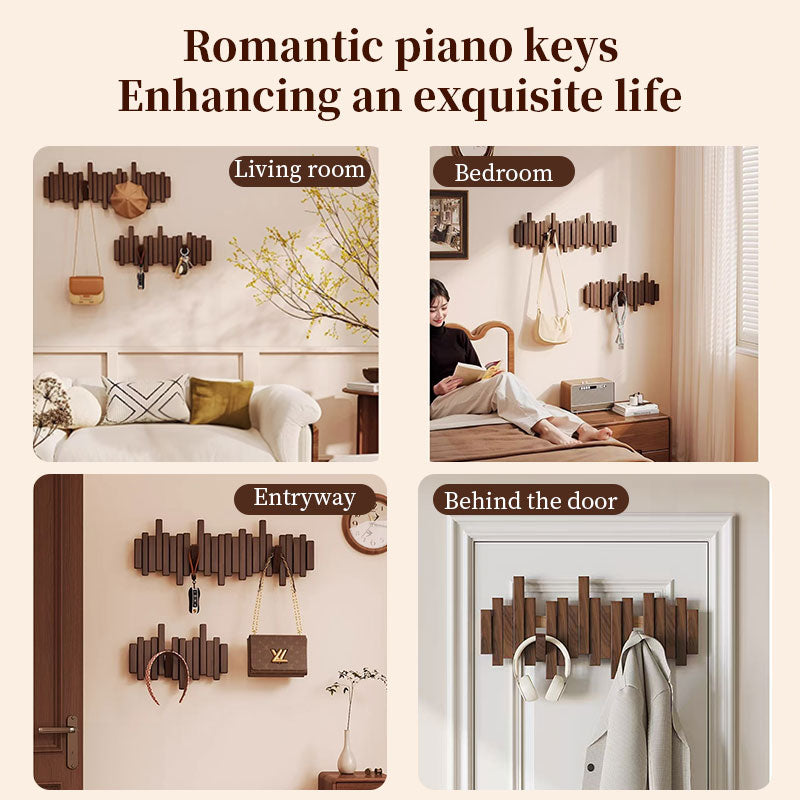 Solid Wood Hanger, Piano Key Wall Hook, Adhesive Back-of-Door Coat Hook, No Drill Entryway Organizer.-11