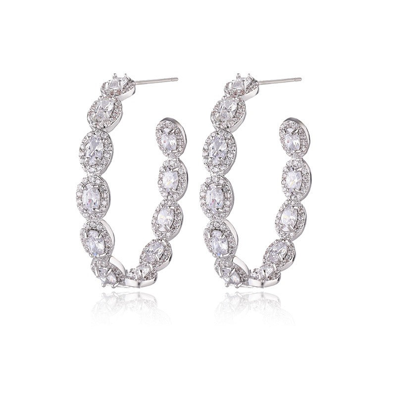 Exaggerated Zircon Stone Earrings for Women's C-shaped Dense Set Earrings with Micro Set Oval Zircon Stone Earrings for Women's-4