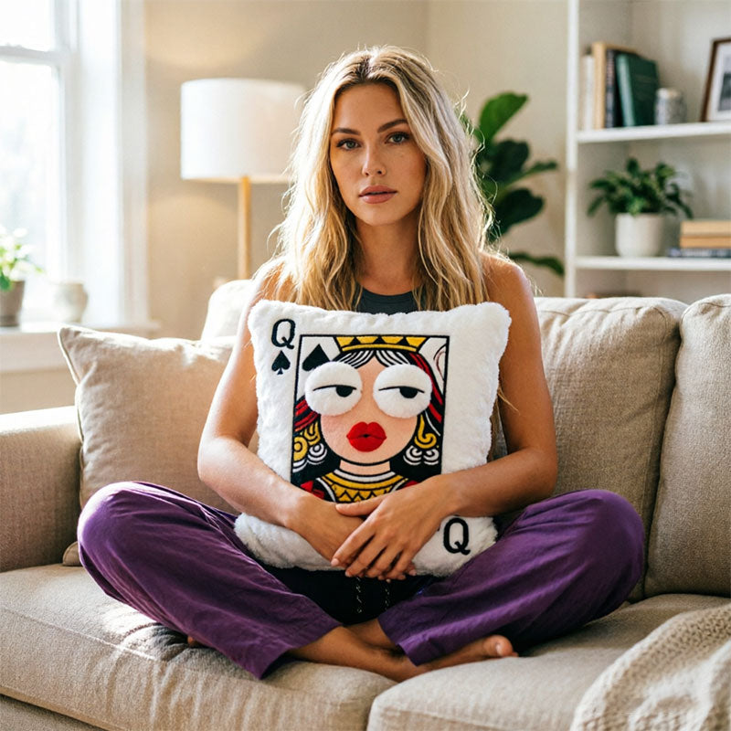 Cartoon Embroidered Square Pillow - Soft Quirky Big Eyes Game Cushion, Decorative Plush Throw Pillow for Home & Bedroom-5