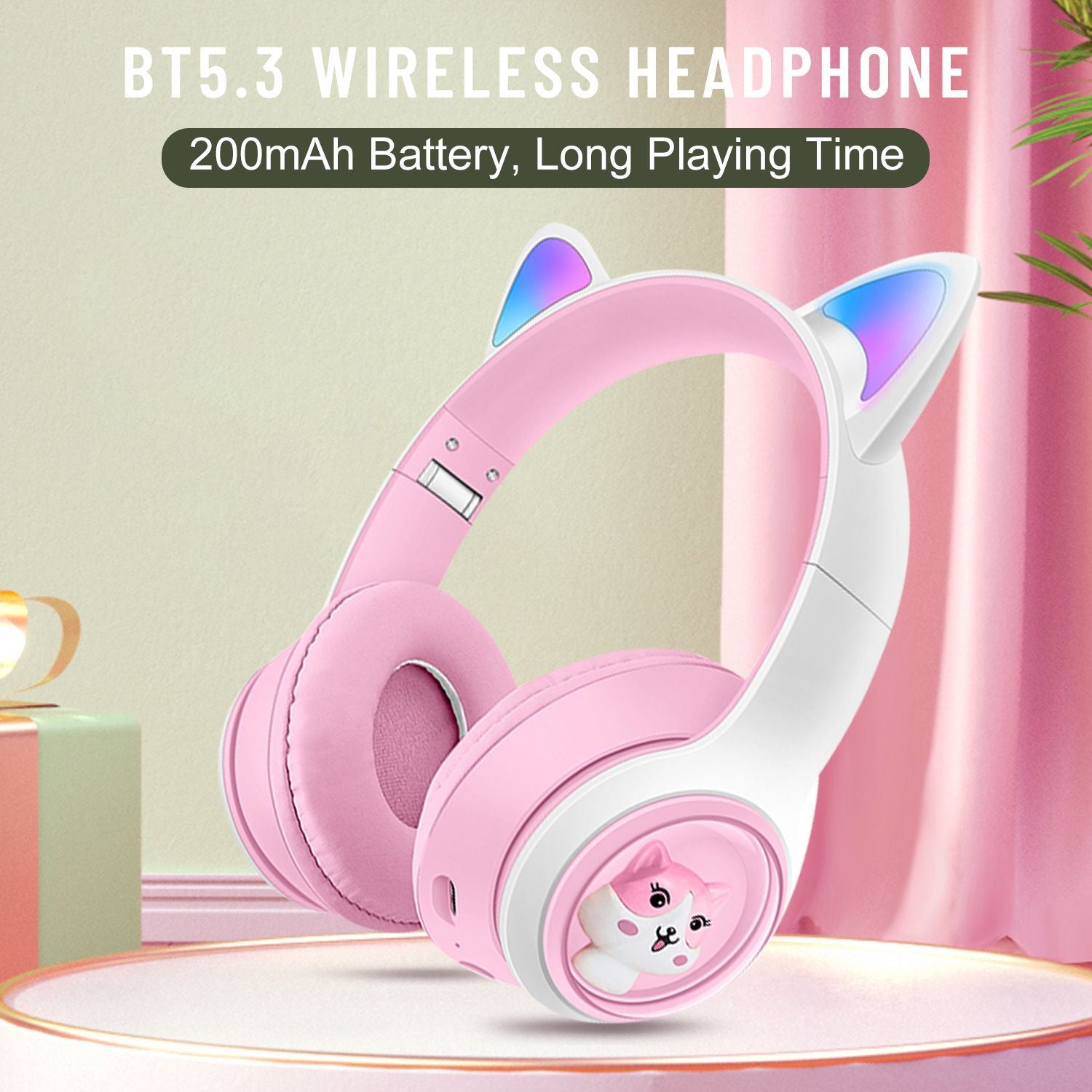AKZ-07 Luminous Cat's ears (Steamed cat-ear shaped bread) Headworn Bluetooth Headset Subwoofer Video Game Wireless Headset-3