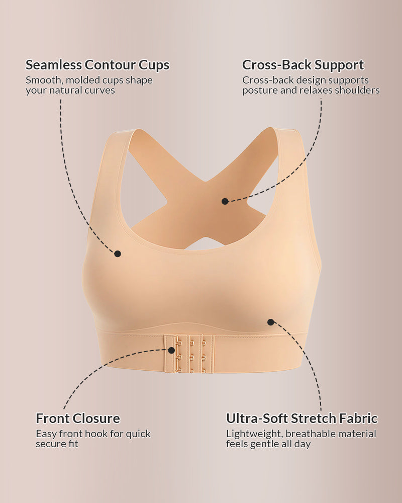 Front Closure Cross-Back Wireless Posture Bra-2