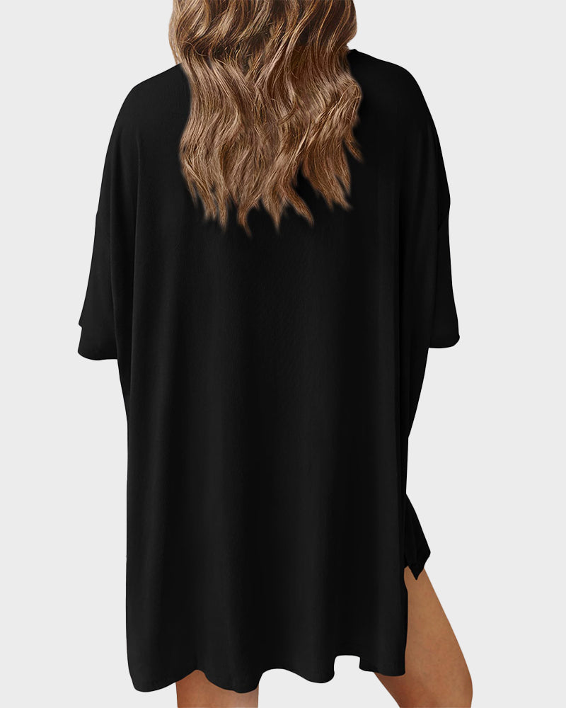 Summer Casual Crewneck Split-Hem Lounge Set with Pockets-9