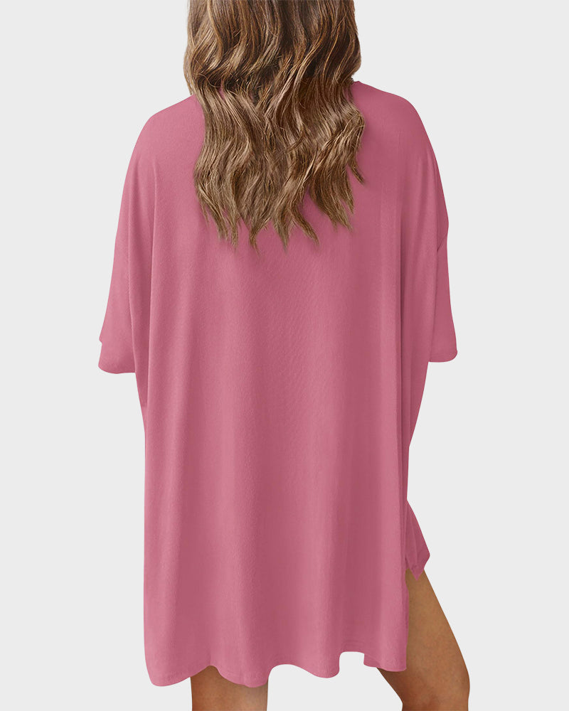 Summer Casual Crewneck Split-Hem Lounge Set with Pockets-10