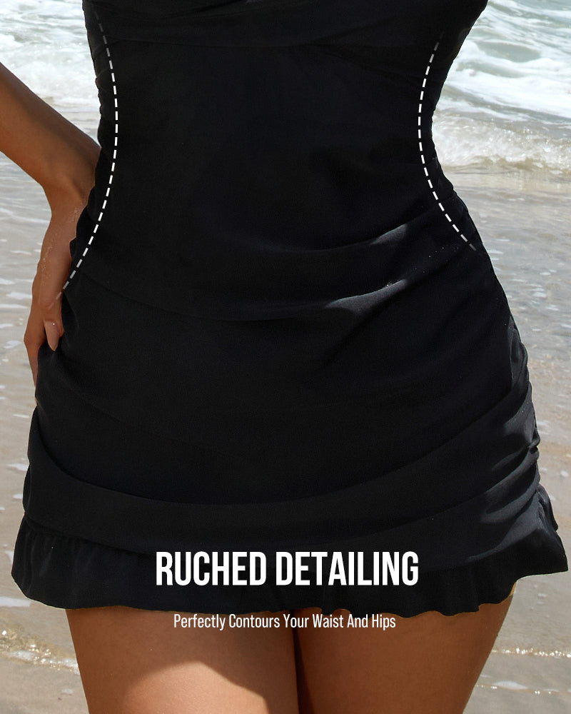 Deep V Cross-Back Ruched One-Piece Swimsuit-23