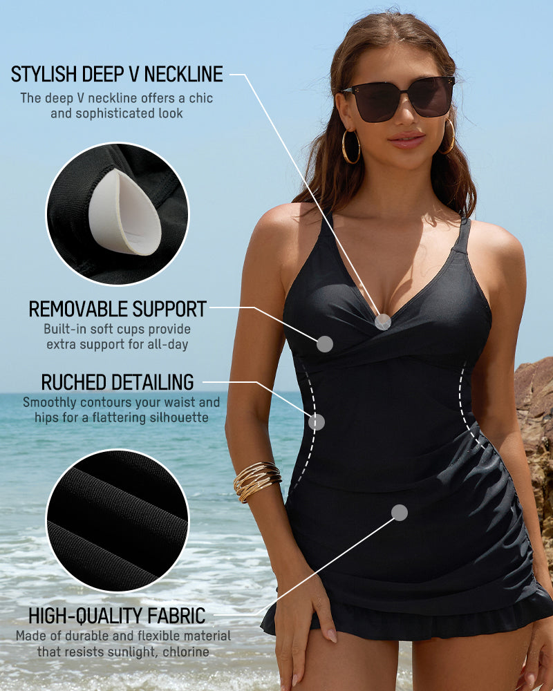 Deep V Cross-Back Ruched One-Piece Swimsuit-24