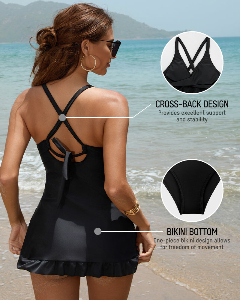 Deep V Cross-Back Ruched One-Piece Swimsuit-25