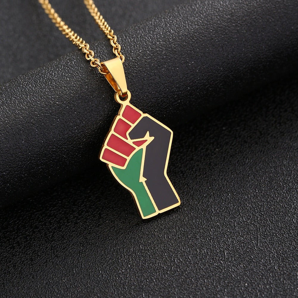 African Fist Symbol Pendant Necklace for Men and Women Geometric Titanium Steel Couple Necklace Fashion Jewelry-3