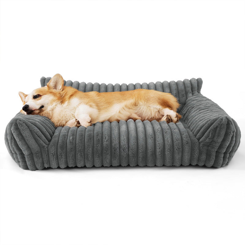 Pet Sofa with Removable Washable Cover, All-Season Pet Mattress with Rabbit Fur Plush Dog Bed-9